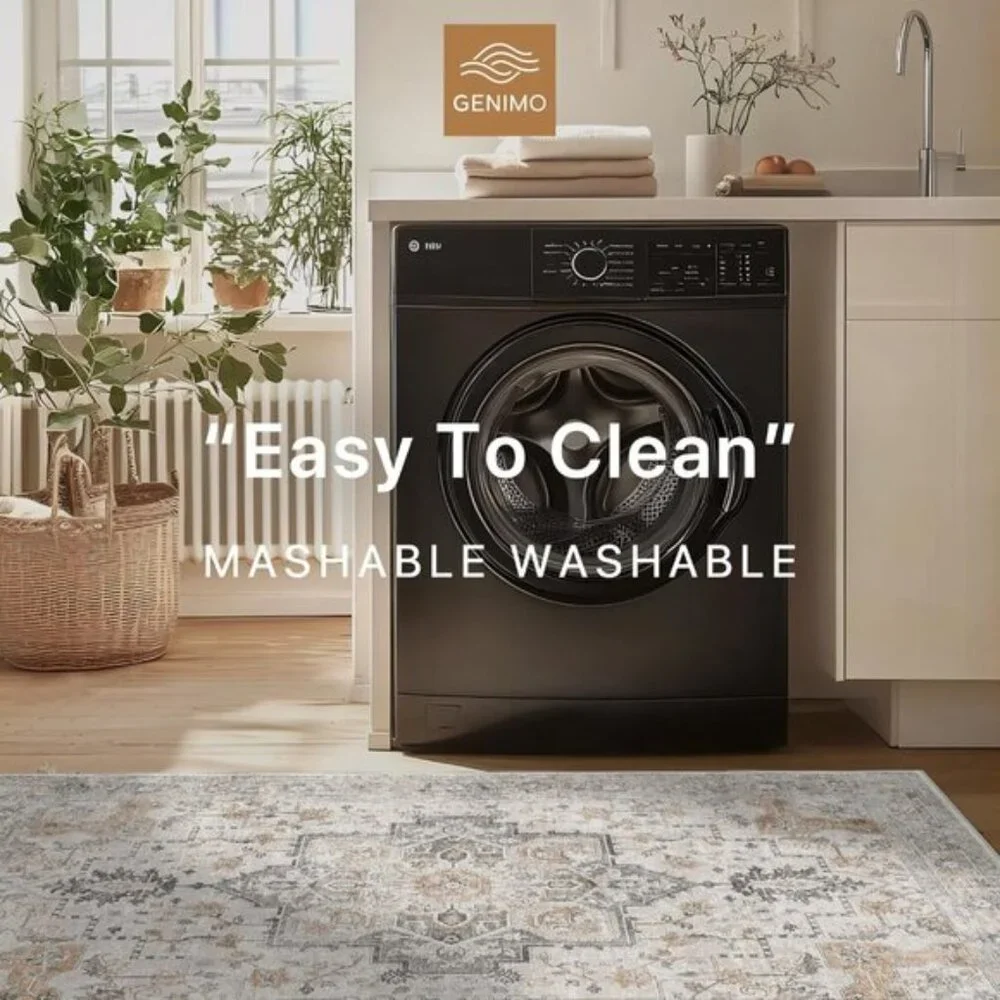 New 5x7 Area Rug, Washable Non-Slip Vintage Chenille Carpet for Living Room